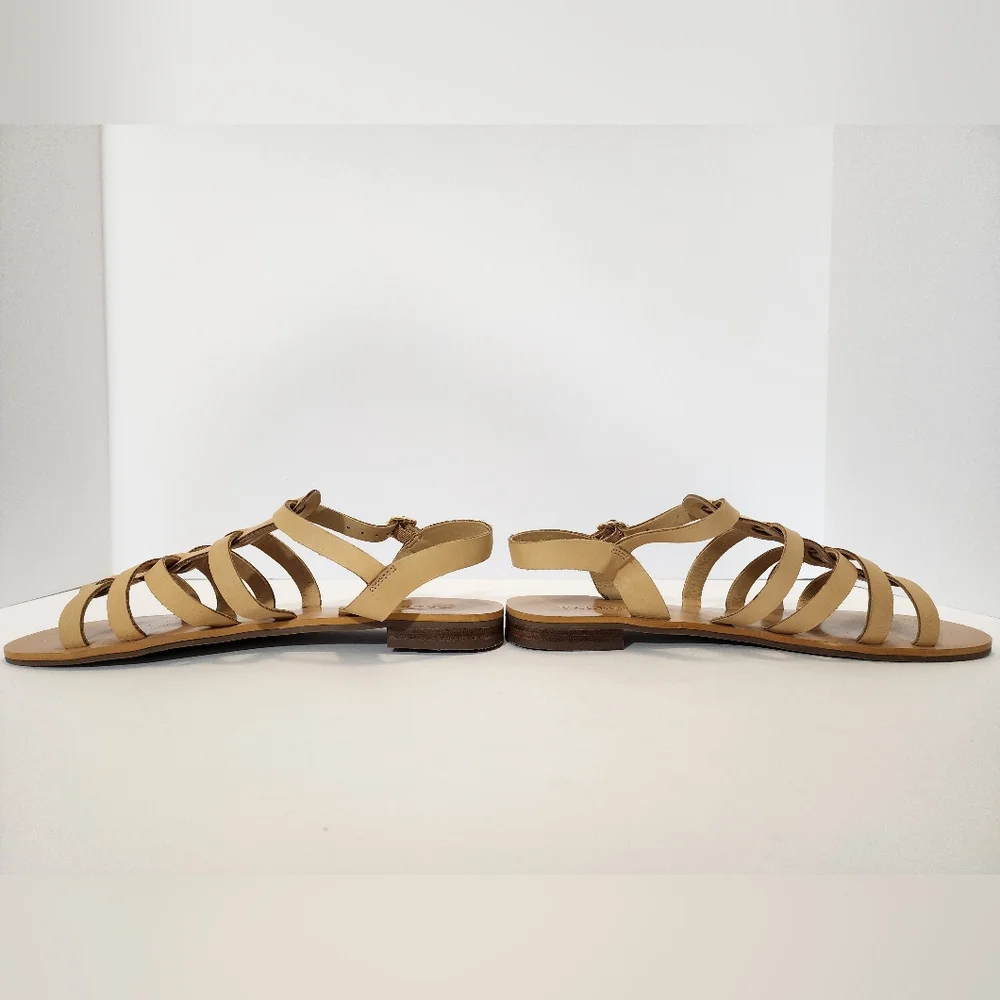 Talbots Leather Gladiator Sandals Tan Beige Strappy Flat Buckle Women 8M neutral